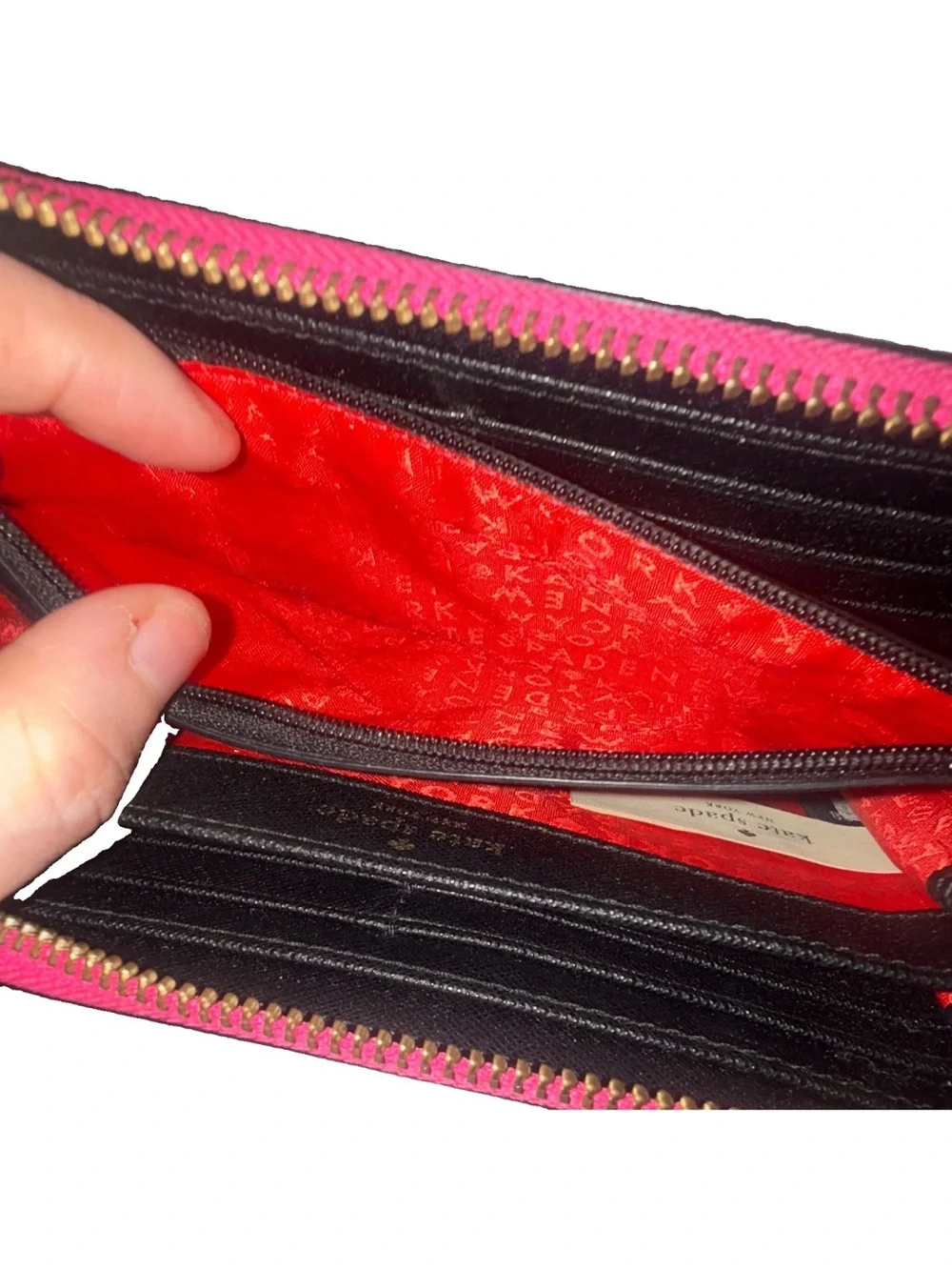 kate spade Striped Zip Wallet in Red, Pink, Black & Cream